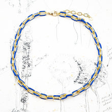 Load image into Gallery viewer, Blue Enameled Oval Link Chain Necklace
