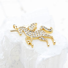 Load image into Gallery viewer, 28x17mm Sparkling Rhinestone Golden Unicorn Pendant
