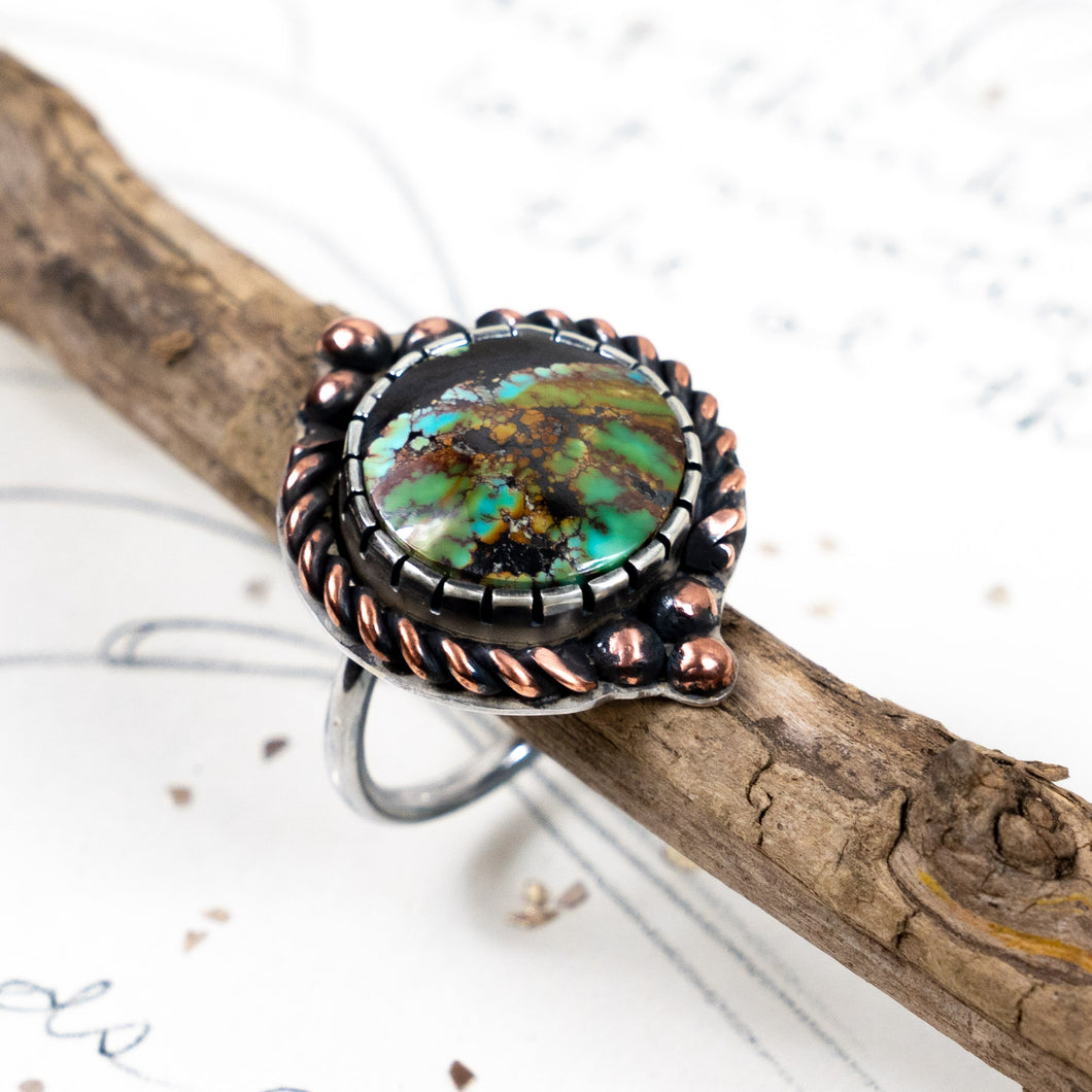 Handcrafted Sterling Silver Ring with Set Gemstone - Size 10