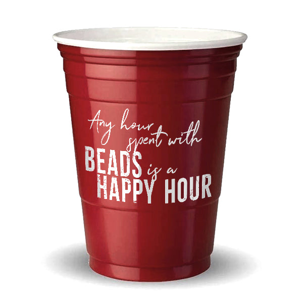 Red Happy Hour Reusable Plastic Party Cup with Lid