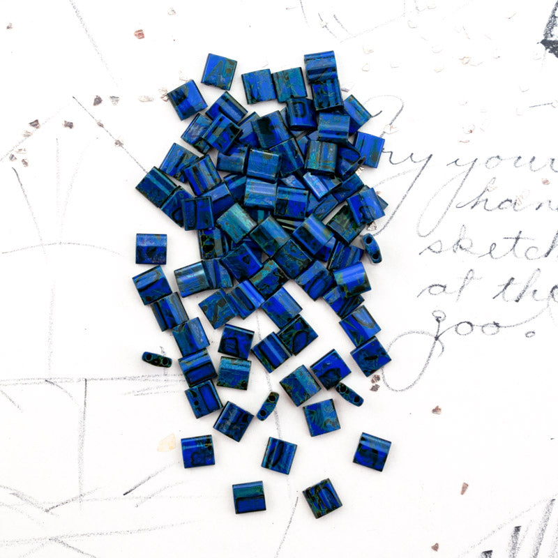 Picasso Cobalt Blue Tila Beads