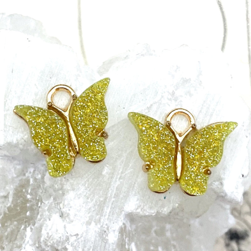 Shimmering Yellow Butterfly Charm Pair