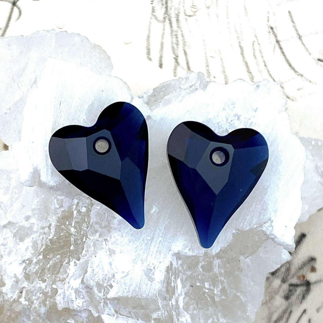 17mm Indigo Wild Heart Premium Crystal Charm Pairs