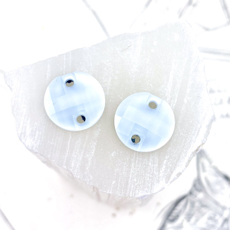 14mm Powder Blue Round Checkerboard Premium Crystal Link Pair