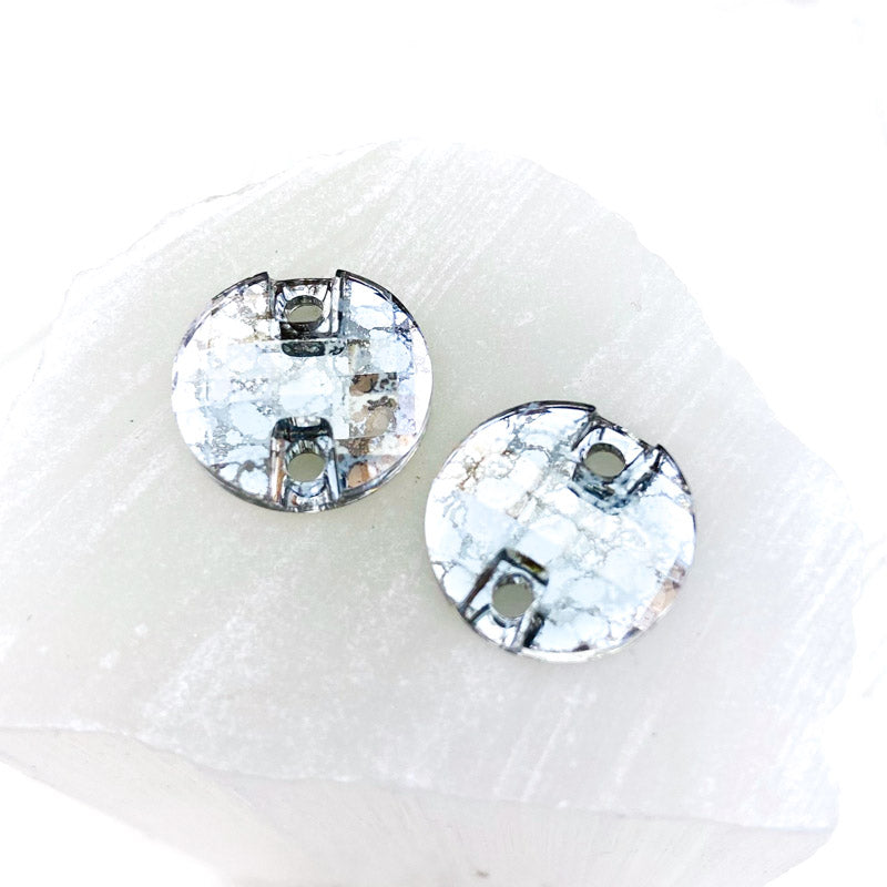 14mm Large Silver Patina Round Checkerboard Premium Crystal Link Pair