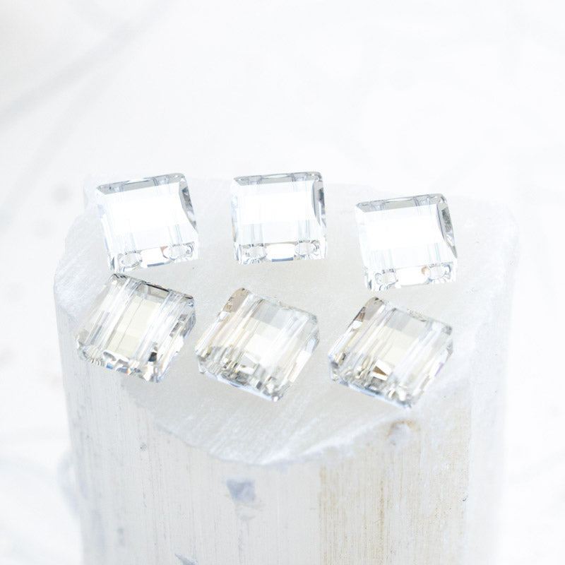 10mm Crystal Silver Shade Premium 2-Hole Stairway Beads - 6pcs