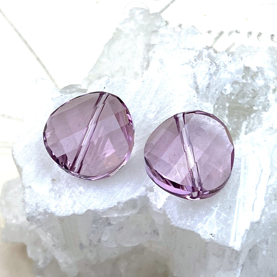 14mm Light Amethyst Premium Crystal Twist Bead Pair