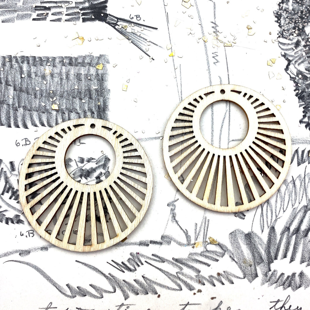 60mm Sunbeams Round Wood Earring Pair