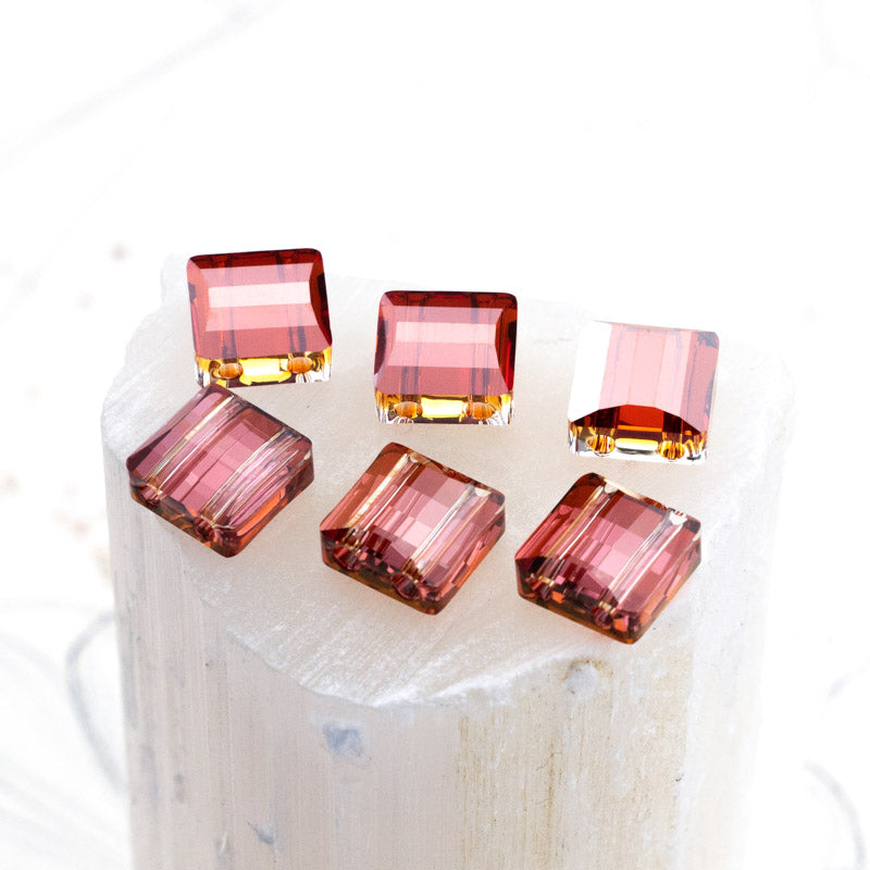 10mm Crystal Red Magma Premium 2-Hole Stairway Beads - 6pcs