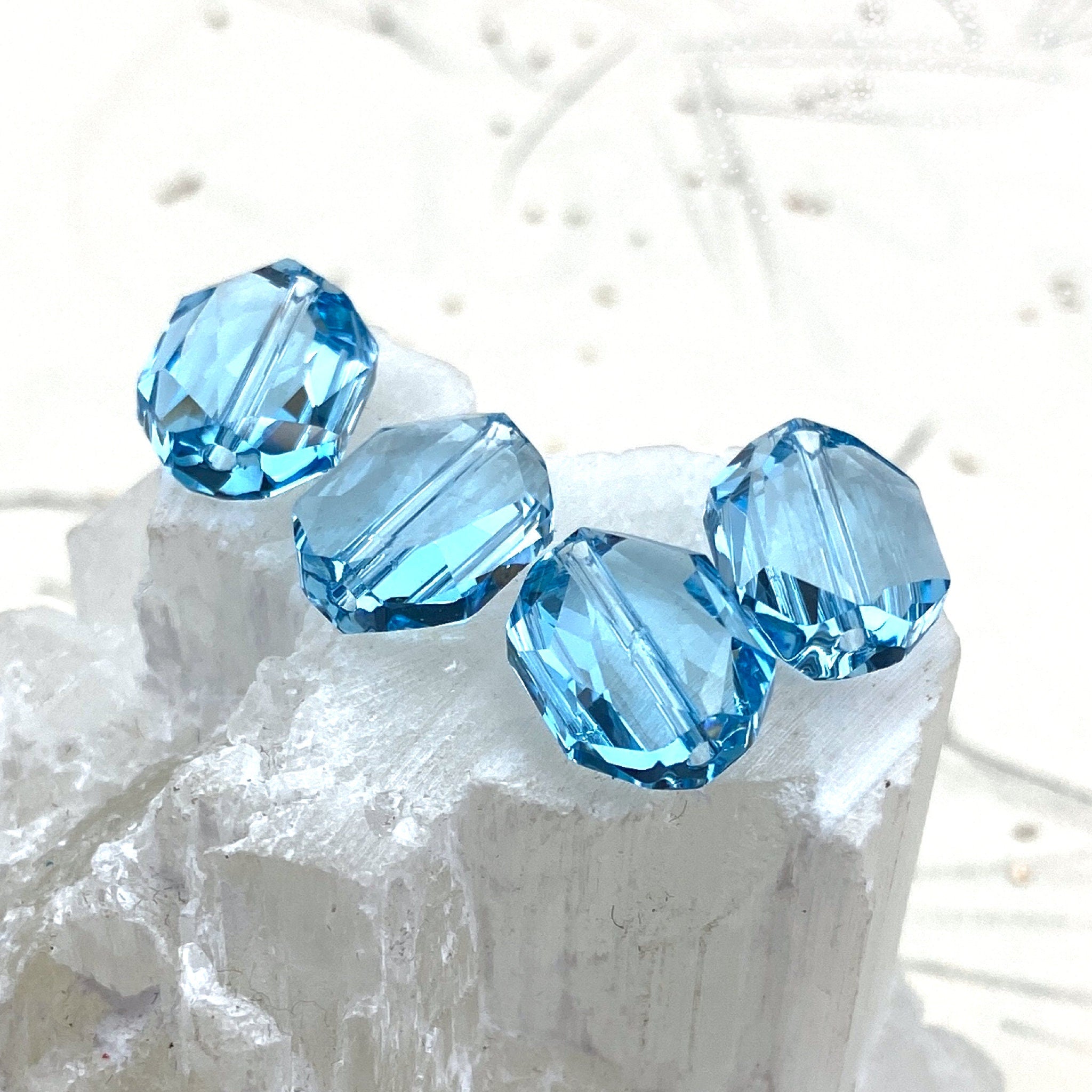 12mm Aquamarine Premium Crystal Graphic Bead Set - 4 Pcs