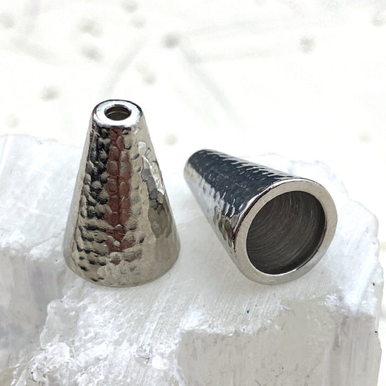 Hammered White Bronze Plate Bead Cap Pair