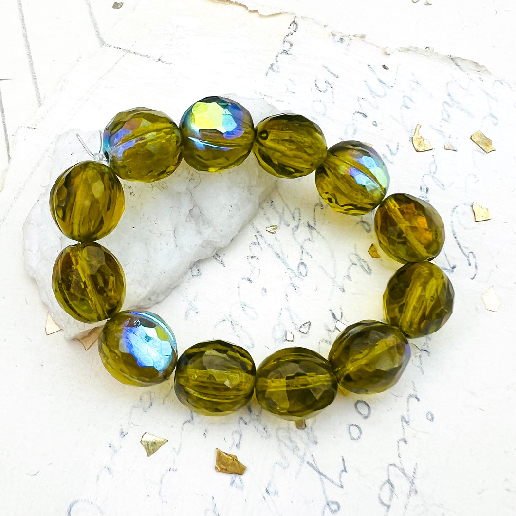 10mm Olive with an AB Finish Faceted Melon Bead Strand