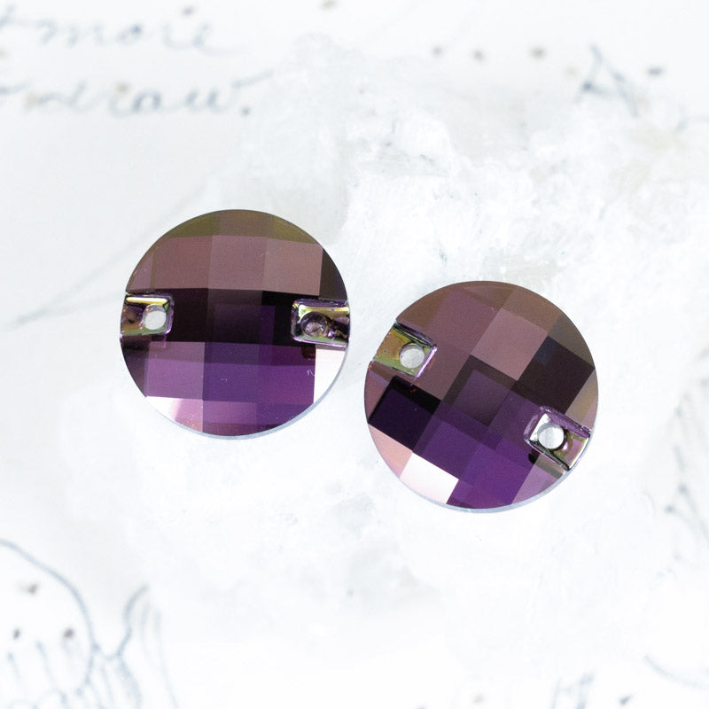 20mm Lilac Shadow Round Checkerboard Premium Crystal Link Pair