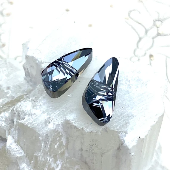 Silver Night Large Wing Crystal Bead Pair