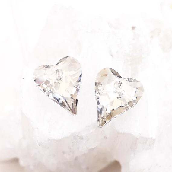 17mm Silver Shade Wild Heart Premium Crystal Charm Pairs