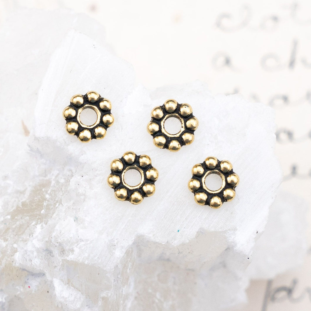 8mm Antique Gold Beaded Large Hole Spacer for Leather - 4pcs