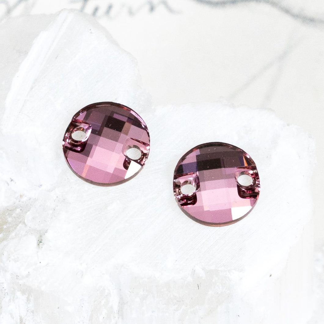 10mm Antique Pink Round Checkerboard Premium Crystal Link Pair