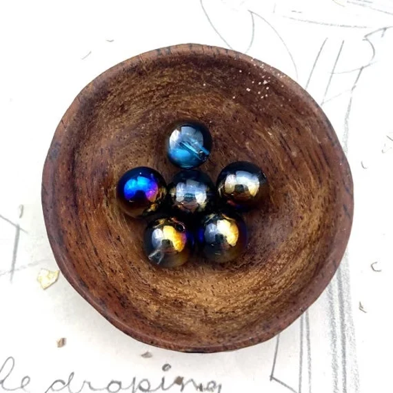 8mm Metallic Blue Rainbow Globe Bead Set - 6 Pcs