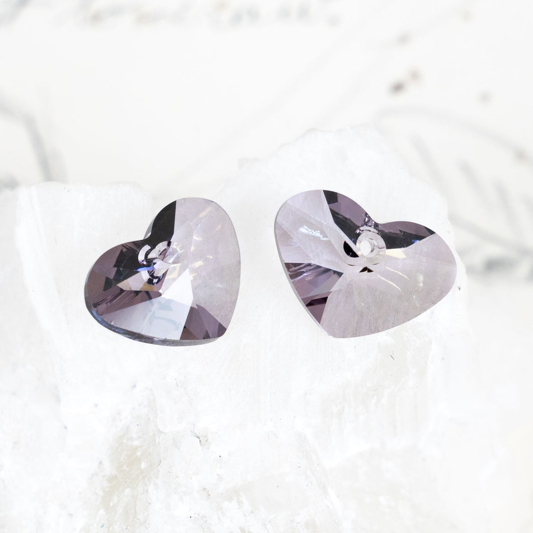 17mm Lavender Premium Crystal Heart Charm Pair